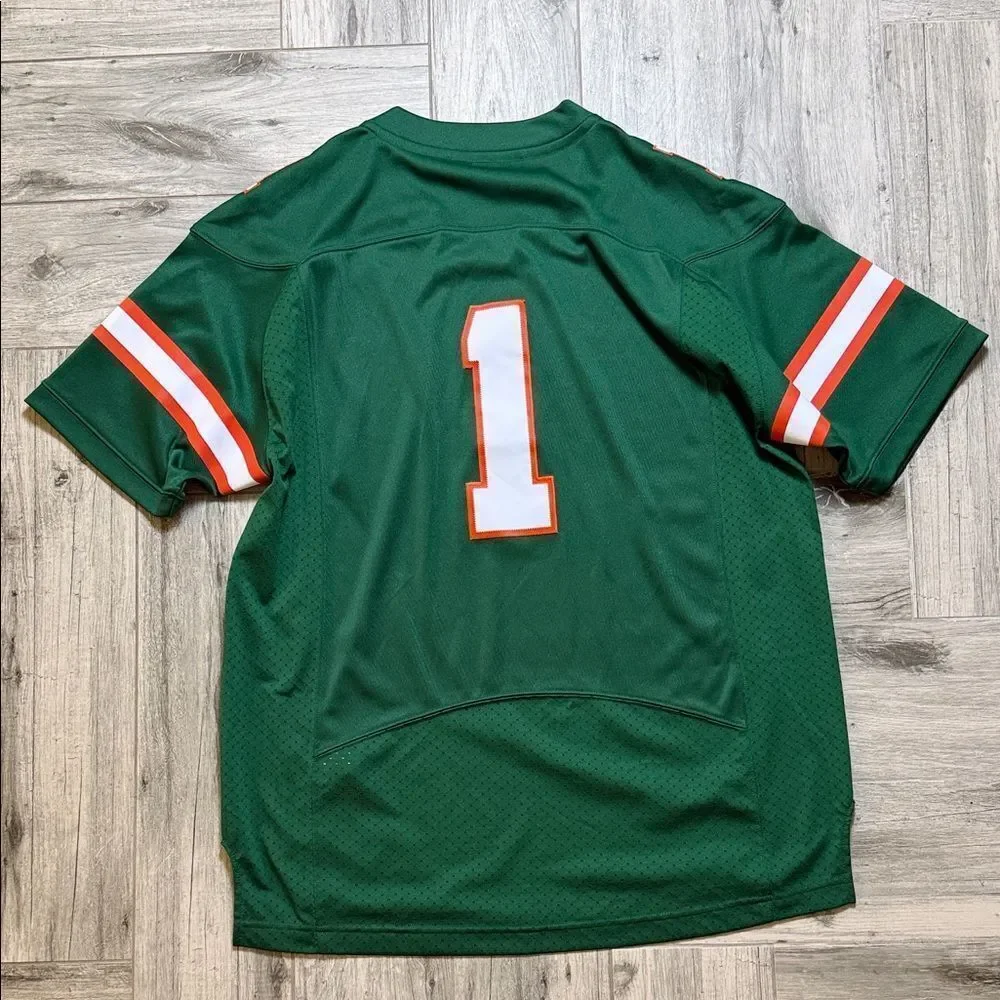 adidas Stitched Green Football Jersey with White Number ONE 1 and Orange Trim XL